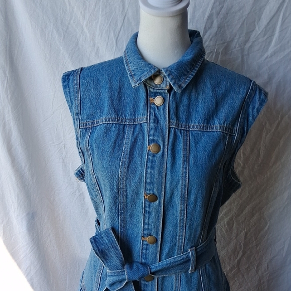 Women's Blue Denim Belted Midi Western Dress Size 8 Blue - Picture 5 of 16